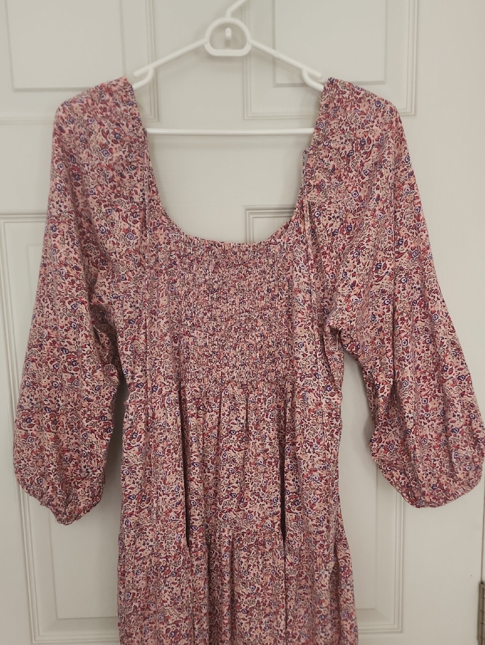 Universal Thread Pink Floral Midi Dress with Puff Sleeves and Smocked Back - Picture 3 of 3